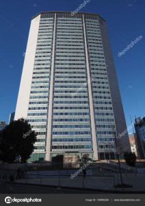 MILAN, ITALY - CIRCA JANUARY 2017: Pirelli Tower skyscraper (aka Pirellone) designed by Gio Ponti and Pier Luigi Nervi in the fifties